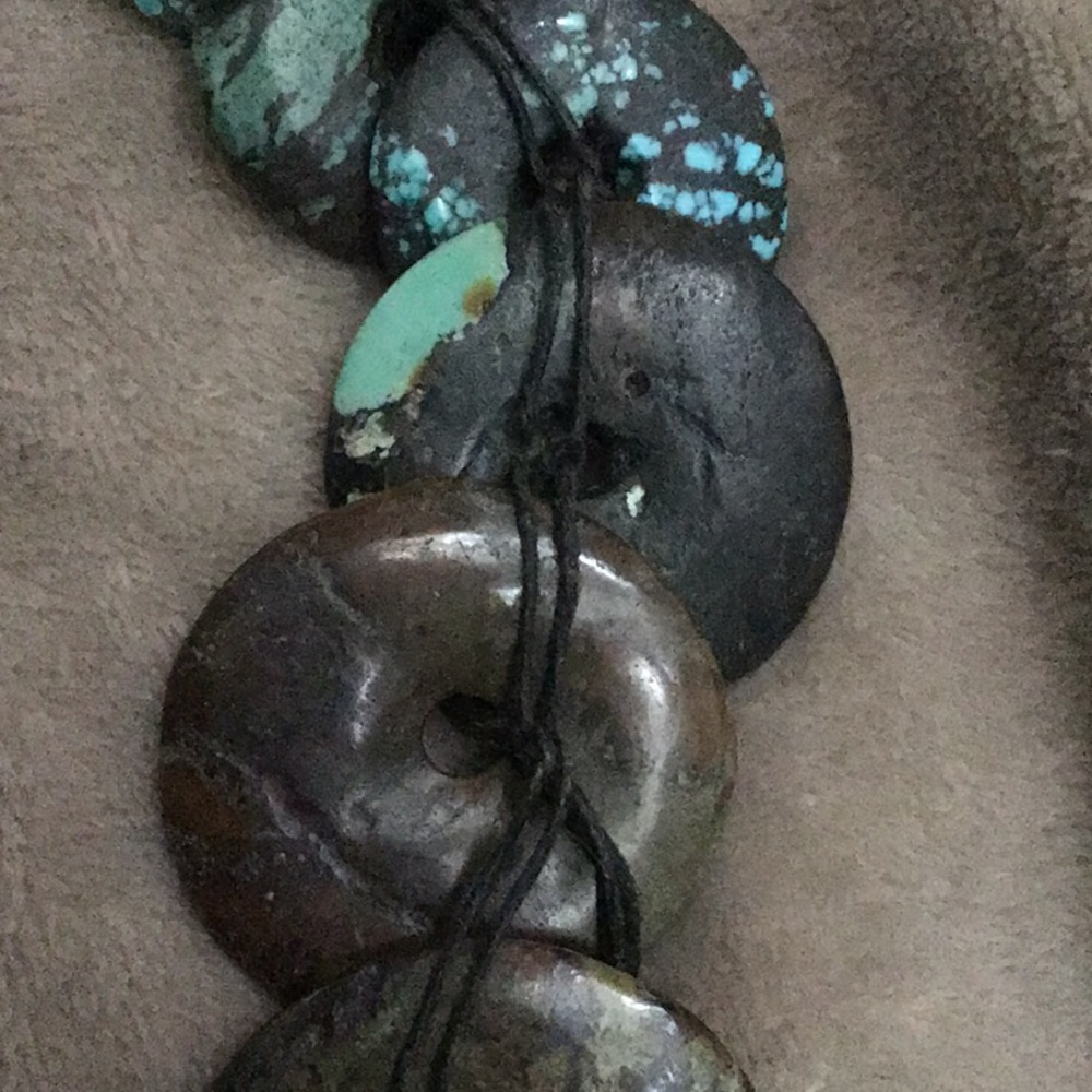 Turquoise Macrame Overlapping Donut Necklace - image 2